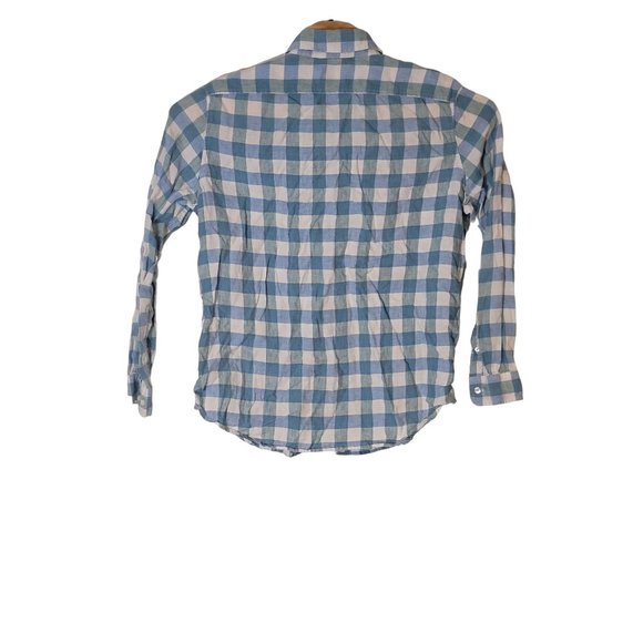 L.L. Bean Linen Button Up Shirt Long Sleeve Blue Green White Plaid Size Large - Picture 2 of 5
